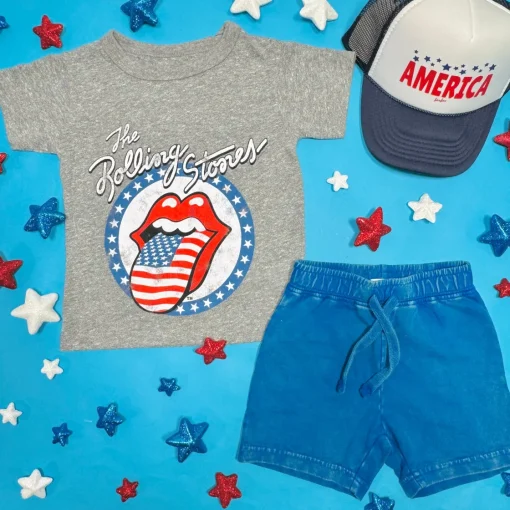 BOY CHASER KIDS Tops | America 🇺🇸-AMERICANA ROLLING STONES TSHIRT
