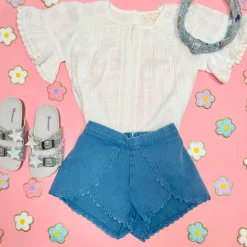 LOUISE MISHA KIDS Bottoms | Denim On Denim-ASYA SCALLOPED SHORTS
