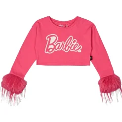 ROCK YOUR BABY Tops-BARBIE FEATHER TRIM LONG SLEEVE CROP TOP