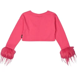 ROCK YOUR BABY Tops-BARBIE FEATHER TRIM LONG SLEEVE CROP TOP