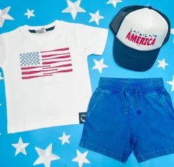 BOY MISH MISH Tops | Sports Theme-BASEBALL AMERICAN FLAG TSHIRT