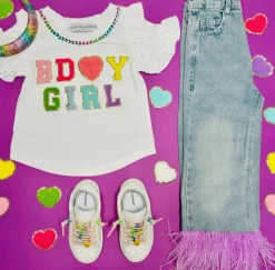 MINI DREAMERS Tops | Rainbow-BDAY GIRL RUFFLE SLEEVE TSHIRT