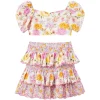 MARLO Bottoms | Tops-BLAIRE FLORAL PUFF SLEEVE CROP TOP AND SKIRT SET