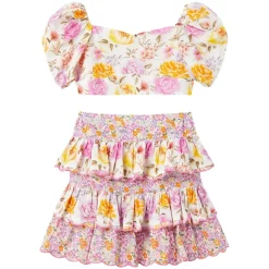 MARLO Bottoms | Tops-BLAIRE FLORAL PUFF SLEEVE CROP TOP AND SKIRT SET