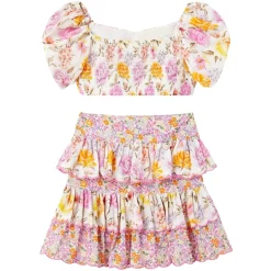 MARLO Bottoms | Tops-BLAIRE FLORAL PUFF SLEEVE CROP TOP AND SKIRT SET