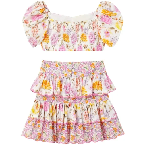 MARLO Bottoms | Tops-BLAIRE FLORAL PUFF SLEEVE CROP TOP AND SKIRT SET