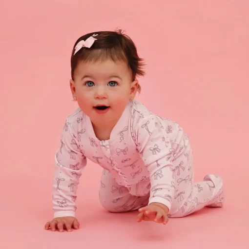 NOOMIE Footies / Pajamas | Sets-BOWS RUFFLE ZIP FOOTIE