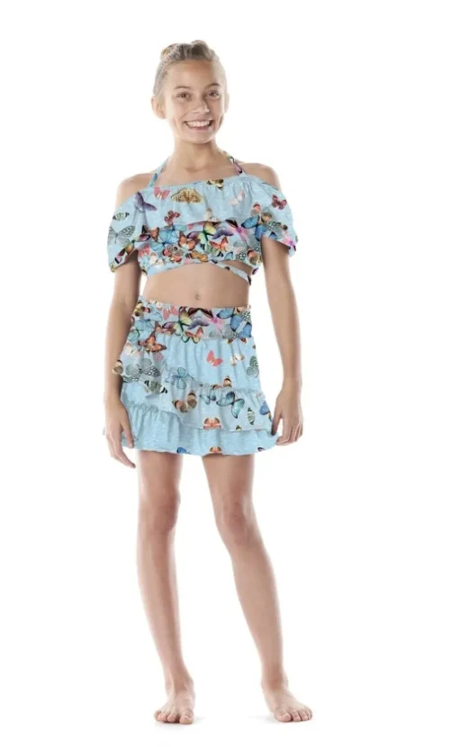 SUBMARINE SWIMWEAR Tops | Butterflies-BUTTERFLY RUFFLE CROP TOP