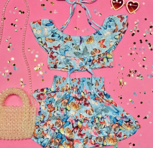 SUBMARINE SWIMWEAR Tops | Butterflies-BUTTERFLY RUFFLE CROP TOP