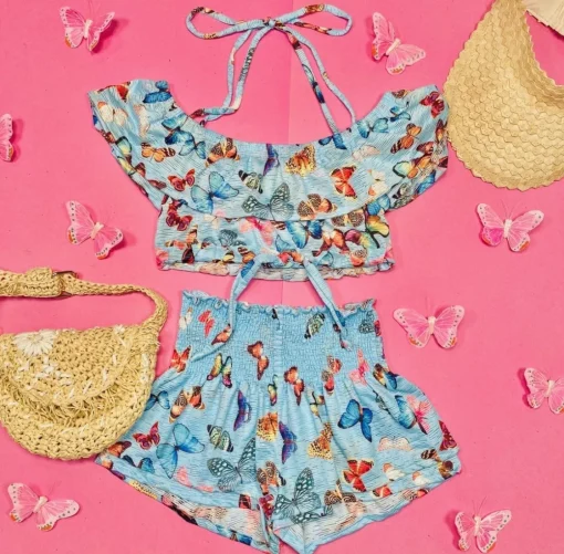 SUBMARINE SWIMWEAR Tops | Butterflies-BUTTERFLY RUFFLE CROP TOP