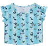 TEREZ Tops | Butterflies-BUTTERFLY RUFFLE SLEEVE CROP TOP