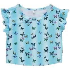 TEREZ Tops | Butterflies-BUTTERFLY RUFFLE SLEEVE CROP TOP
