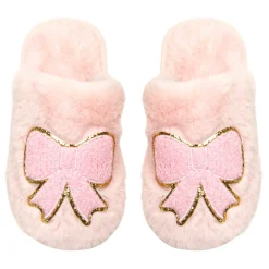 MINI DREAMERS Shoes | Bows Collection-CALI BOW FUZZY SLIPPERS
