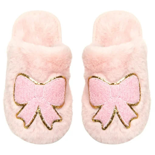 MINI DREAMERS Shoes | Bows Collection-CALI BOW FUZZY SLIPPERS