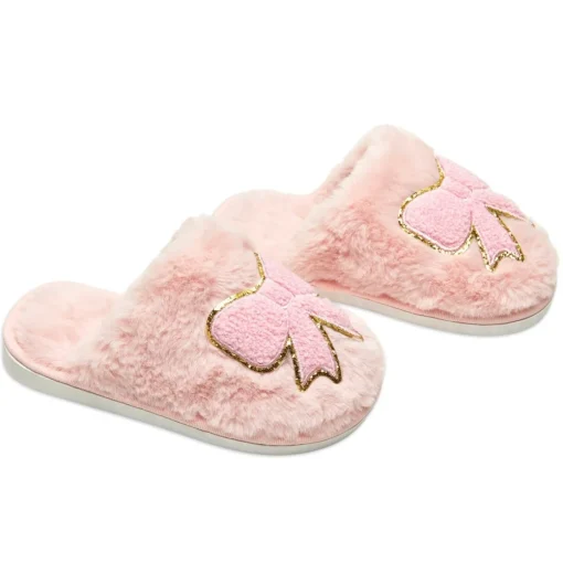 MINI DREAMERS Shoes | Bows Collection-CALI BOW FUZZY SLIPPERS