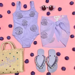 MC2 SAINT BARTH KIDS Swim-CARA SHINY STRASS SHELL ONE PIECE SWIMSUIT