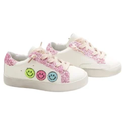 MINI DREAMERS Shoes-CHARLOTTE SMILEY FACE FUZZY PATCH SNEAKERS