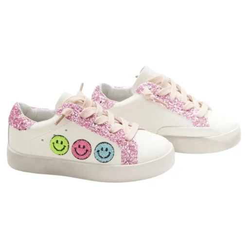 MINI DREAMERS Shoes-CHARLOTTE SMILEY FACE FUZZY PATCH SNEAKERS