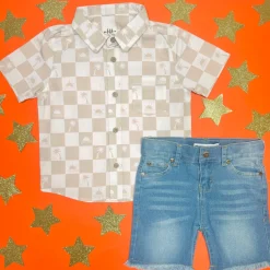 BOY FEATHER 4 ARROW Tops | Tops-CHECKED OUT BUTTON DOWN TOP