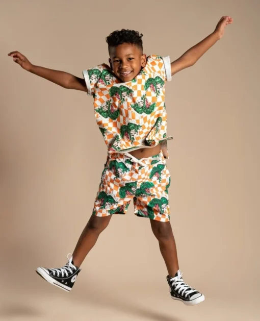 BOY ROCK YOUR BABY Swim | Dinosaurs-CHECKERED DINO SWIM TRUNKS