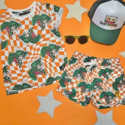 BOY ROCK YOUR BABY Swim | Dinosaurs-CHECKERED DINO SWIM TRUNKS