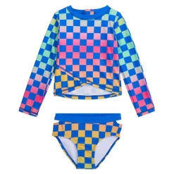 APPAMAN Swim | Matching Sibling Outfits-CHECKERED LONG SLEEVE RASH GUARD TWO PIECE SWIMSUIT SET