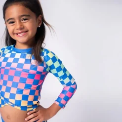 APPAMAN Swim | Matching Sibling Outfits-CHECKERED LONG SLEEVE RASH GUARD TWO PIECE SWIMSUIT SET