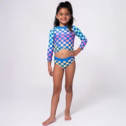APPAMAN Swim | Matching Sibling Outfits-CHECKERED LONG SLEEVE RASH GUARD TWO PIECE SWIMSUIT SET