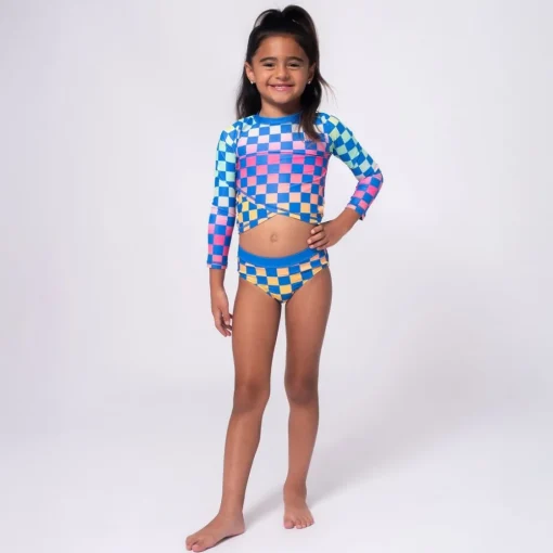 APPAMAN Swim | Matching Sibling Outfits-CHECKERED LONG SLEEVE RASH GUARD TWO PIECE SWIMSUIT SET