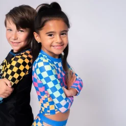 APPAMAN Swim | Matching Sibling Outfits-CHECKERED LONG SLEEVE RASH GUARD TWO PIECE SWIMSUIT SET