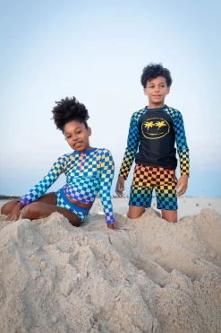 APPAMAN Swim | Matching Sibling Outfits-CHECKERED LONG SLEEVE RASH GUARD TWO PIECE SWIMSUIT SET