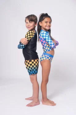 APPAMAN Swim | Matching Sibling Outfits-CHECKERED LONG SLEEVE RASH GUARD TWO PIECE SWIMSUIT SET