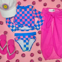 APPAMAN Swim | Matching Sibling Outfits-CHECKERED LONG SLEEVE RASH GUARD TWO PIECE SWIMSUIT SET