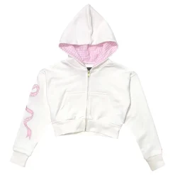 KATIE J NEW YORK Outerwear | Bows Collection-COQUETTE BOW DYLAN ZIP UP HOODIE