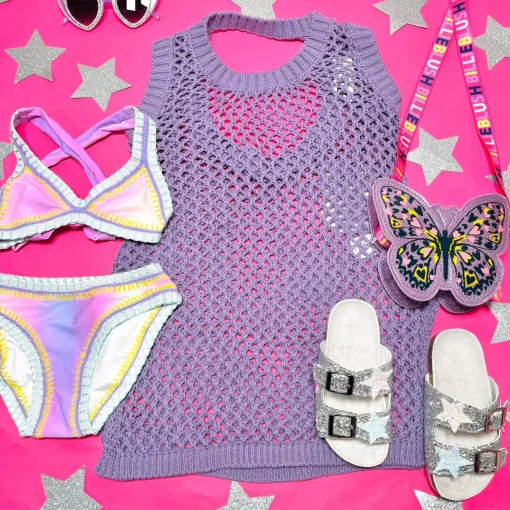 PQ KIDS Swim-COTTON CANDY RAINBOW EMBROIDERED TWO PIECE BIKINI