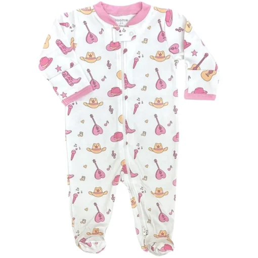 NOOMIE Footies / Pajamas-COUNTRY MUSIC COWBOY BOOTS ZIP FOOTIE