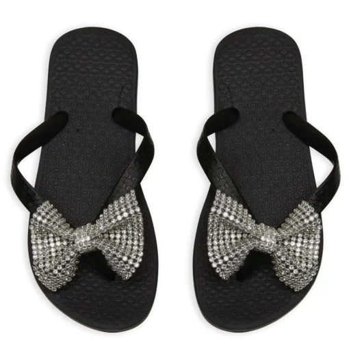 PLANET SEA Shoes | Bows Collection-CRYSTAL BOW FLIP FLOP SANDALS