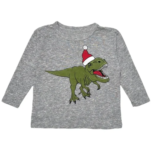 BOY CHASER KIDS Tops | Dinosaurs-DINO SANTA LONG SLEEVE TSHIRT