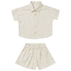 RYLEE + CRU Bottoms | Tops-DOVE CHECK KELLI BUTTON DOWN AND SHORTS SET