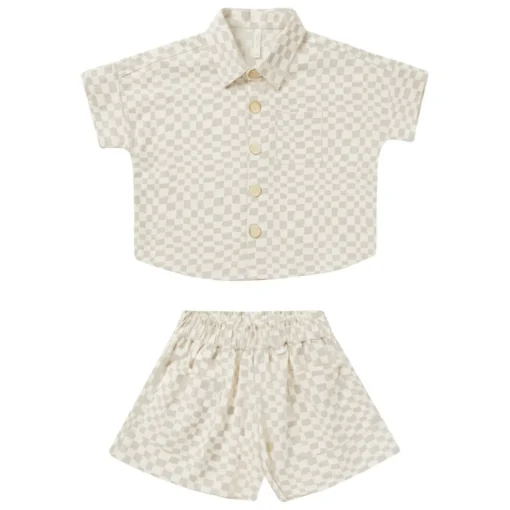RYLEE + CRU Bottoms | Tops-DOVE CHECK KELLI BUTTON DOWN AND SHORTS SET