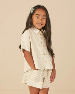 RYLEE + CRU Bottoms | Tops-DOVE CHECK KELLI BUTTON DOWN AND SHORTS SET