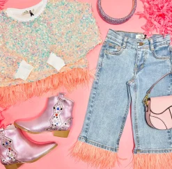 ANDORINE Outerwear | Sequin & Sparkle✨-EMBELLISHED SEQUIN SWEATSHIRT W/ FEATHERS