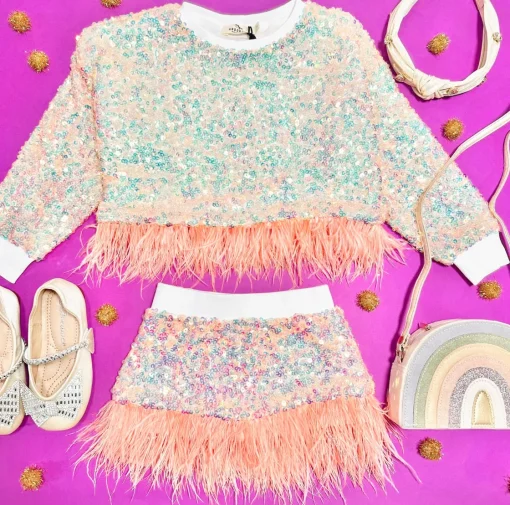 ANDORINE Outerwear | Sequin & Sparkle✨-EMBELLISHED SEQUIN SWEATSHIRT W/ FEATHERS