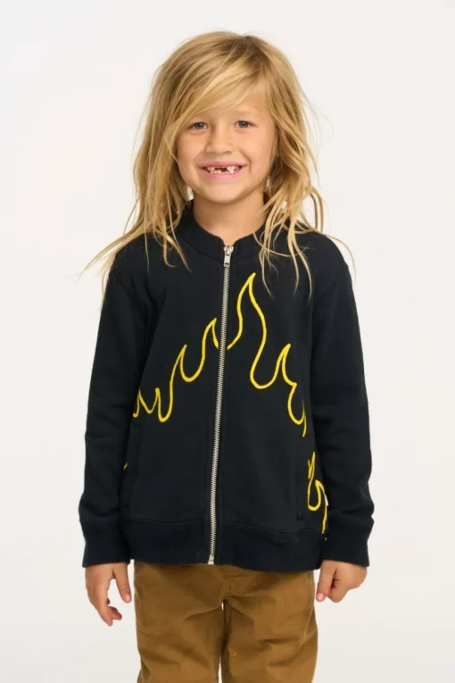 BOY CHASER KIDS Outerwear-FLAMES ZIP UP HOODIE