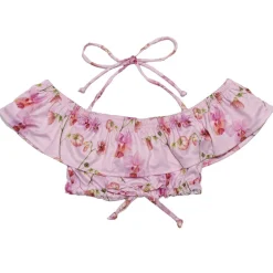 SUBMARINE SWIMWEAR Tops-FLORAL ORCHIDS RUFFLE CROP TOP