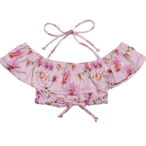 SUBMARINE SWIMWEAR Tops-FLORAL ORCHIDS RUFFLE CROP TOP