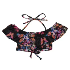 SUBMARINE SWIMWEAR Tops | Butterflies-FLY AWAY BUTTERFLY RUFFLE CROP TOP