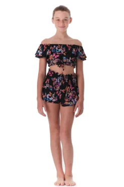 SUBMARINE SWIMWEAR Tops | Butterflies-FLY AWAY BUTTERFLY RUFFLE CROP TOP
