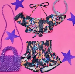 SUBMARINE SWIMWEAR Tops | Butterflies-FLY AWAY BUTTERFLY RUFFLE CROP TOP
