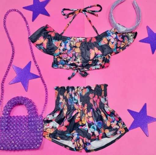 SUBMARINE SWIMWEAR Tops | Butterflies-FLY AWAY BUTTERFLY RUFFLE CROP TOP